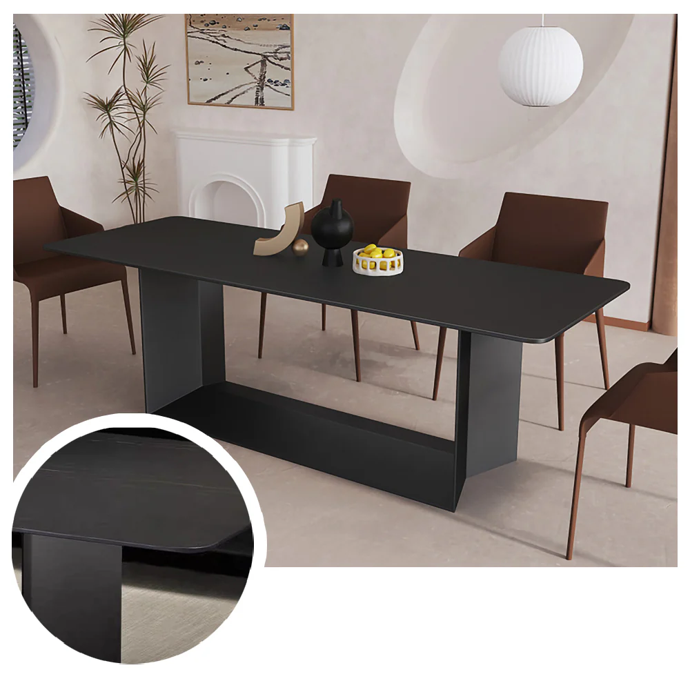 LIVARA DT1065 Modern Simplicity Style 140-160-180cm Sintered Stone Dining Table-Black - Image 4