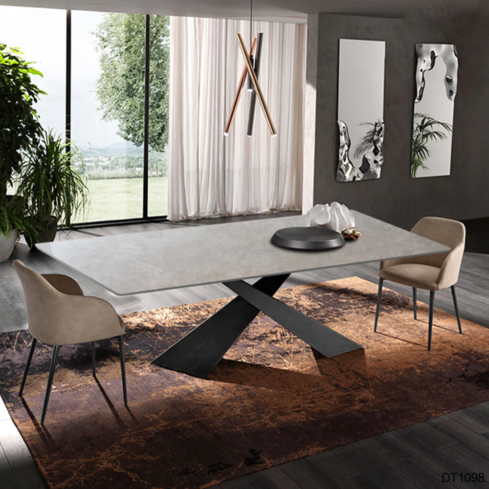 LIVARA DT1098 140/160/180cm Length Sintered Stone Tabletop Dining Table Carbon Steel Legs - Image 3