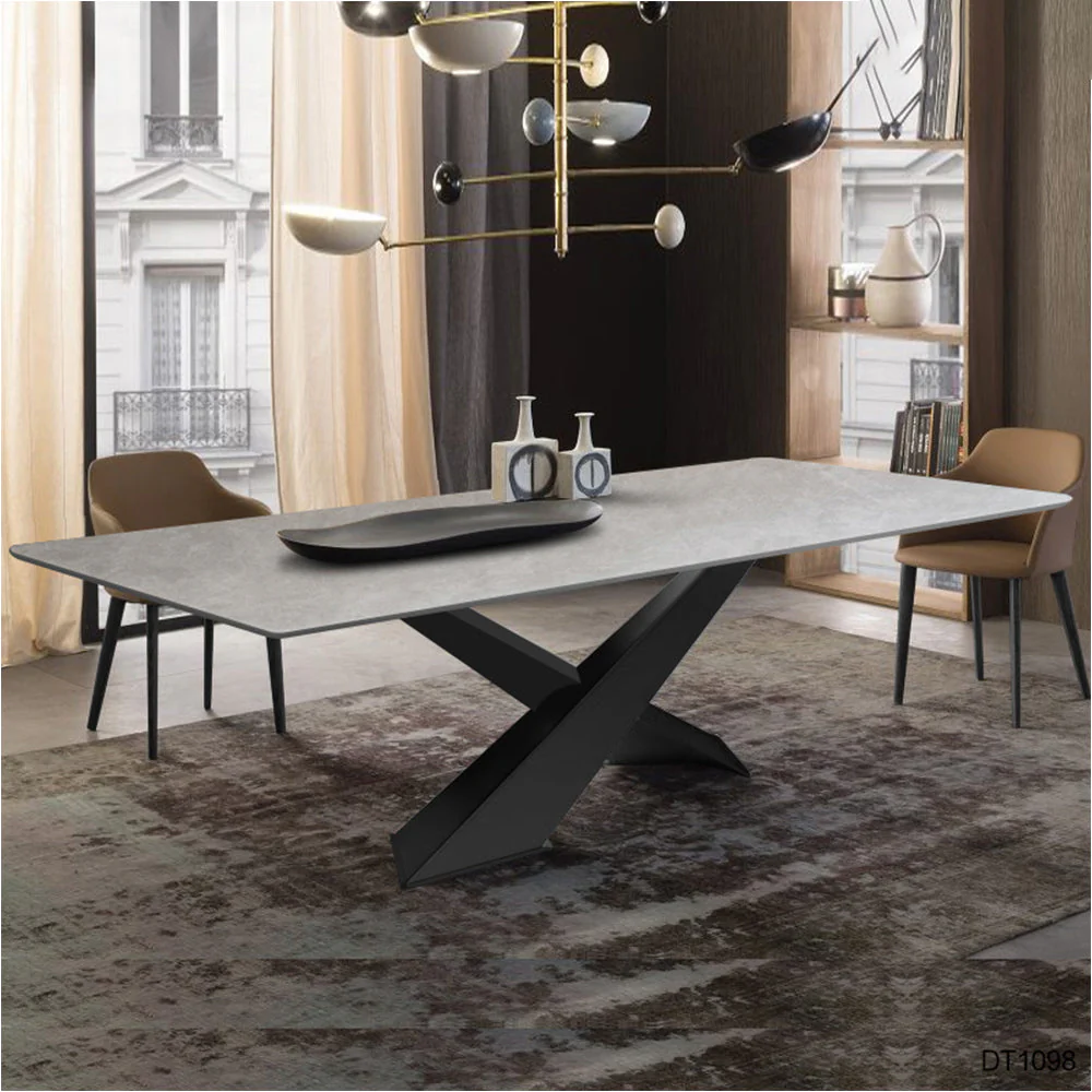 LIVARA DT1098 140/160/180cm Length Sintered Stone Tabletop Dining Table Carbon Steel Legs - Image 4