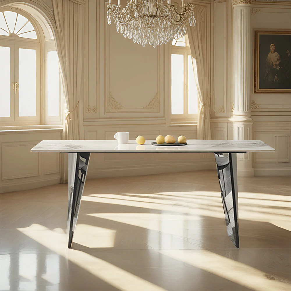 LIVARA DT1176 140/160/180cm Length 12mm Thickness Sintered Stone Tabletop Dining Table Stainless Steel Frame - Image 3