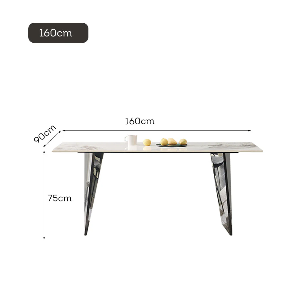 LIVARA DT1176 140/160/180cm Length 12mm Thickness Sintered Stone Tabletop Dining Table Stainless Steel Frame - Image 5