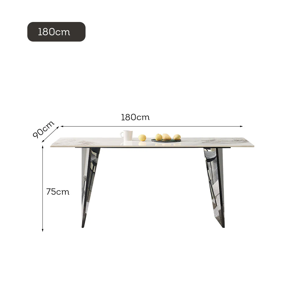 LIVARA DT1176 140/160/180cm Length 12mm Thickness Sintered Stone Tabletop Dining Table Stainless Steel Frame - Image 6