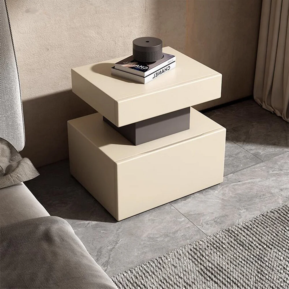 LIVARA NT1006 Cream-Style Solid Wood Frame Metal Legs Bedside Table - Image 3