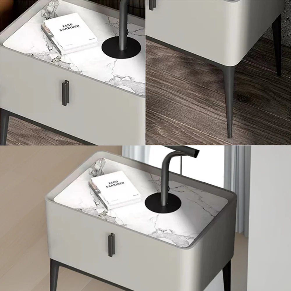 LIVARA NT1010 Modern Minimalist Style Bedside Cabinet With Sintered Stone Top - Image 4