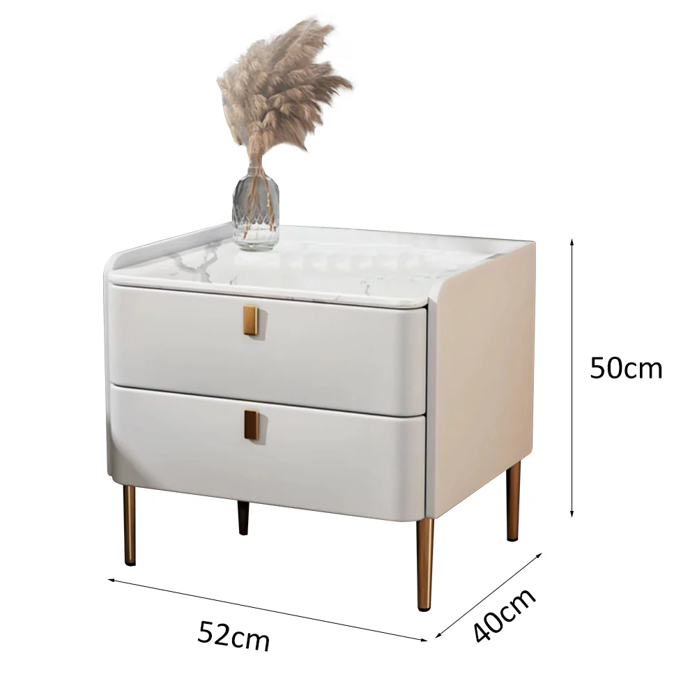 LIVARA NT1017 Modern Simplicity Style Solid Wood Bedside Table with Sintered Stone Top Small Side Cabinet - White - Image 5