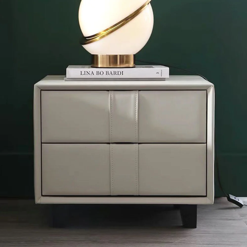 LIVARA NT1024 Modern Minimalist Style Upholstered MDF Bedside Table Small Side Cabinet - White - Image 4