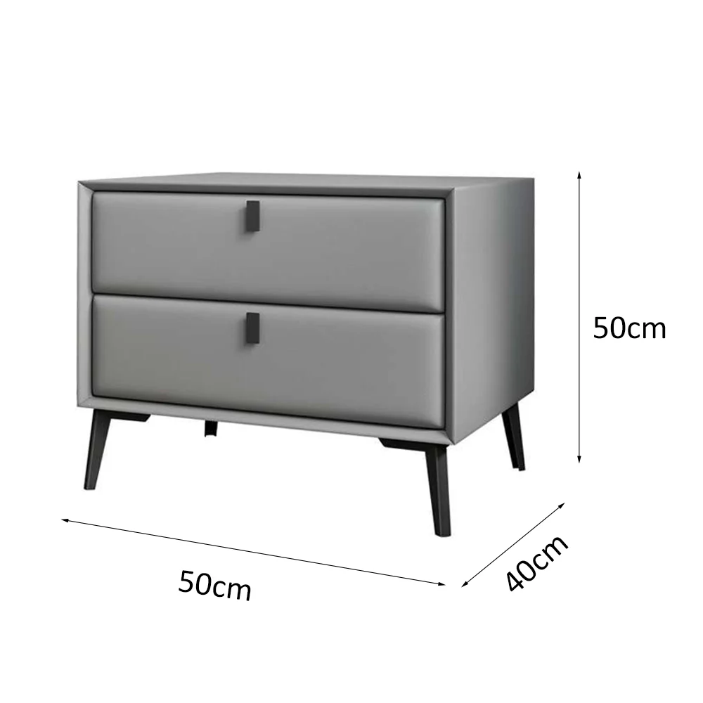 LIVARA NT1025 Modern Style Faux Leather-Wrapped MDF Bedside Table Small Side Cabinet - Grey - Image 6