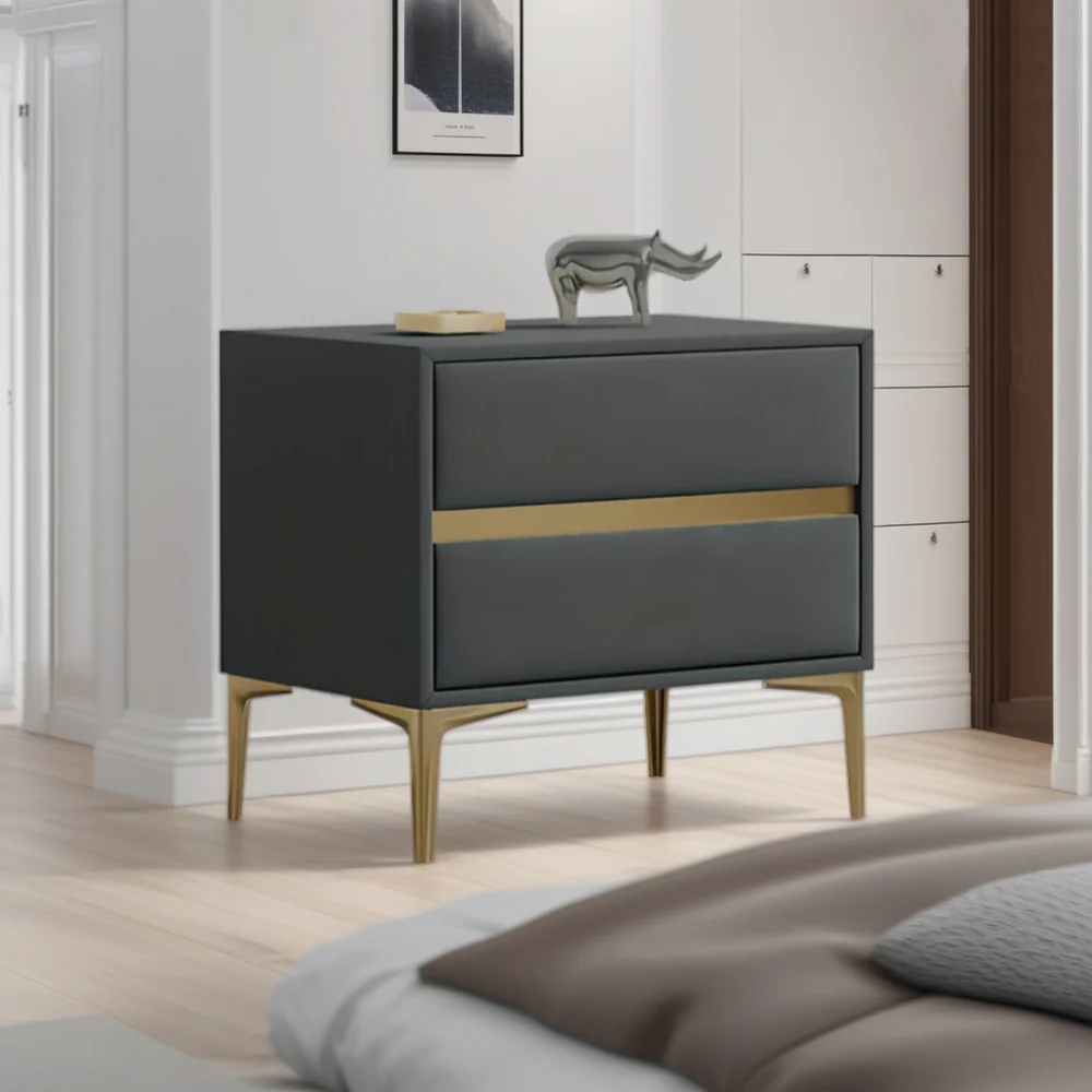 LIVARA NT1030 Modern Luxury Style Solid Wood Bedside Table / Faux Leather Side Table - Image 5