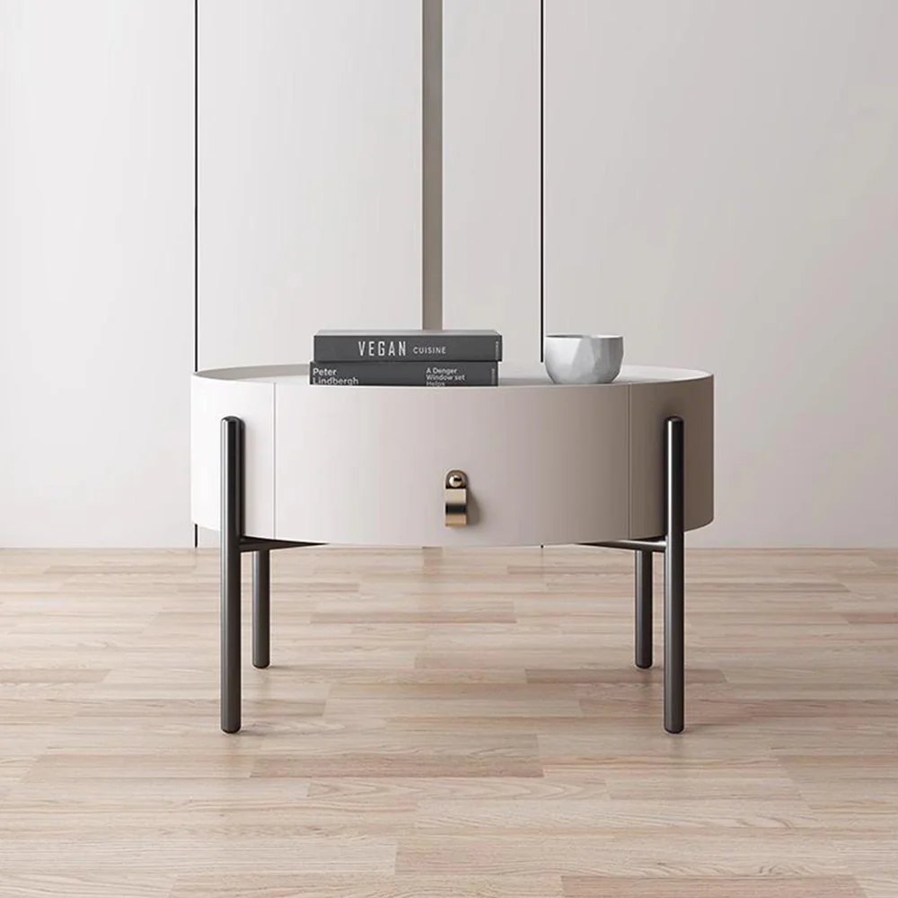 LIVARA NT1033 Minimalist Style Oval Bedside Table With Sintered Stone Top / Small Side Table - Image 2