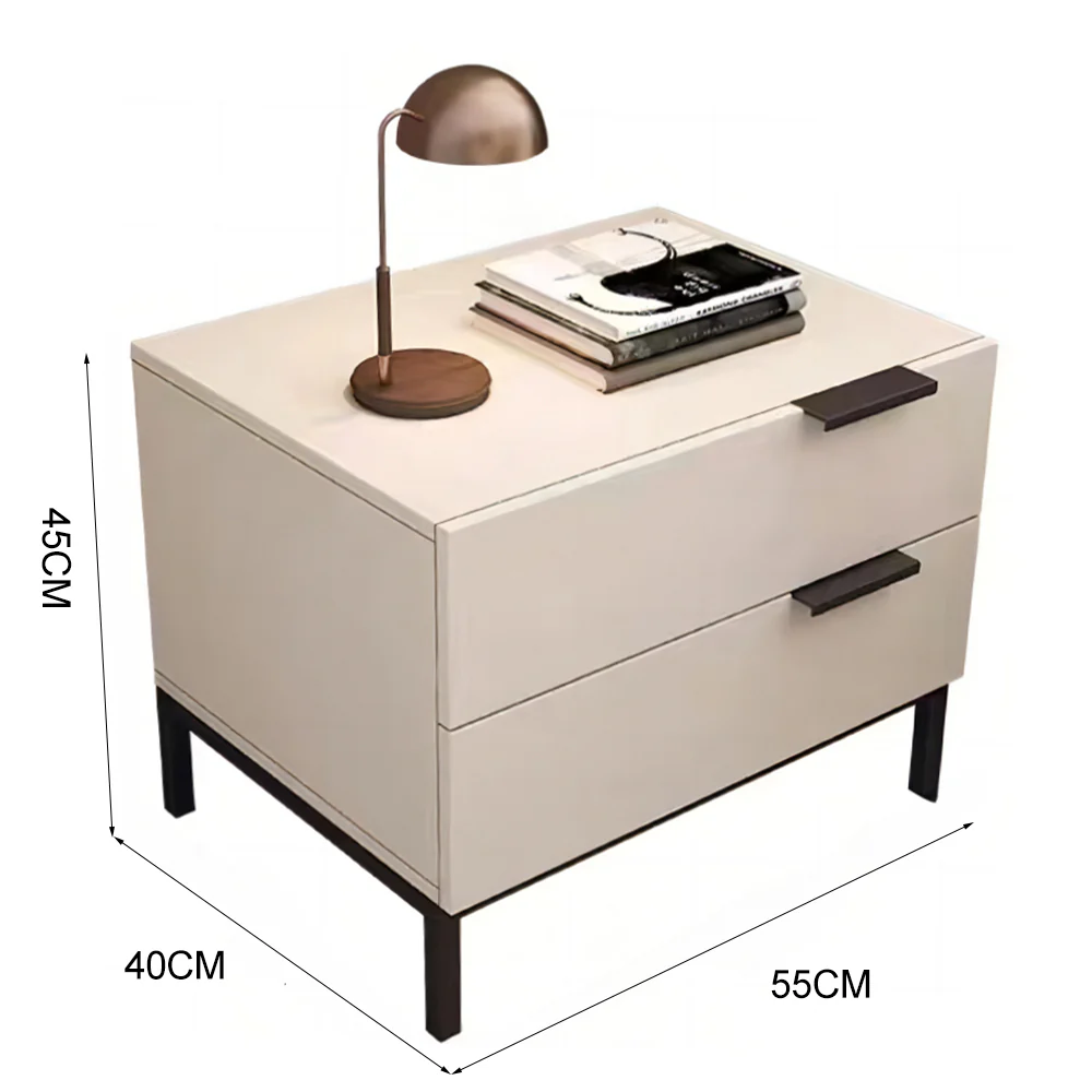 LIVARA NT1041 Solid Wood Drawer Carbon Steel Legs Bedside Table - Beige - Image 5