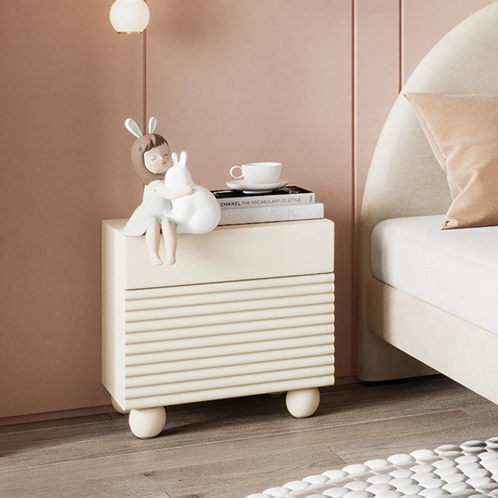 LIVARA NT1048 Cream-Style MDF Painted Solid Wood Drawer Bedside Table - Image 3