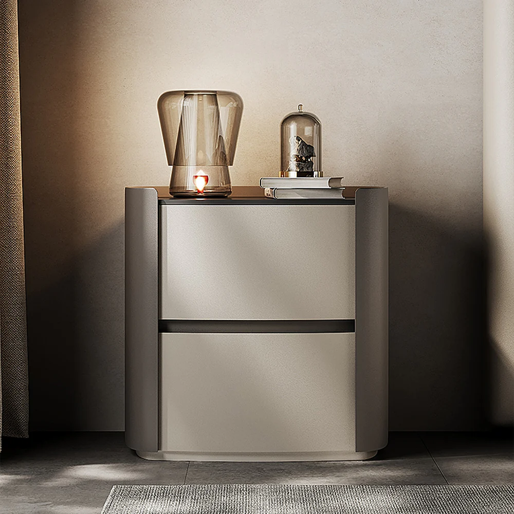 LIVARA NT1053 Full Plywood Saddle Leather Solid Wood Drawer Bedside Table - Image 2