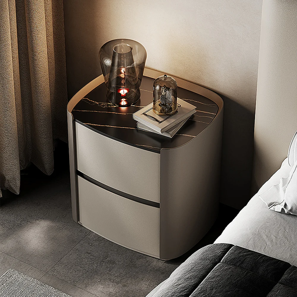 LIVARA NT1053 Full Plywood Saddle Leather Solid Wood Drawer Bedside Table - Image 3