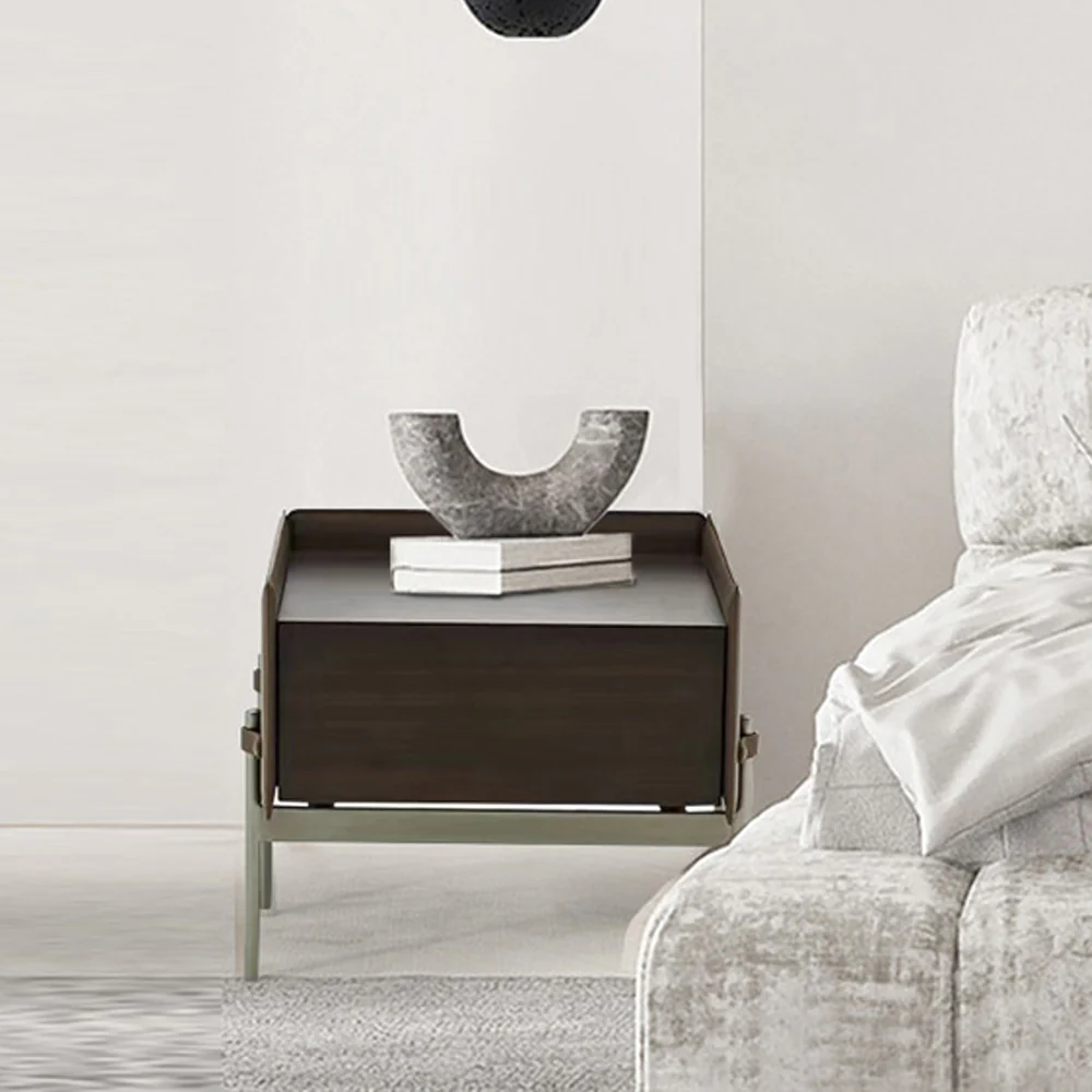 LIVARA NT1054 Multi-layer Plywood Saddle Leather Solid Wood Drawer Soft-Close Rails Bedside Table - Image 3