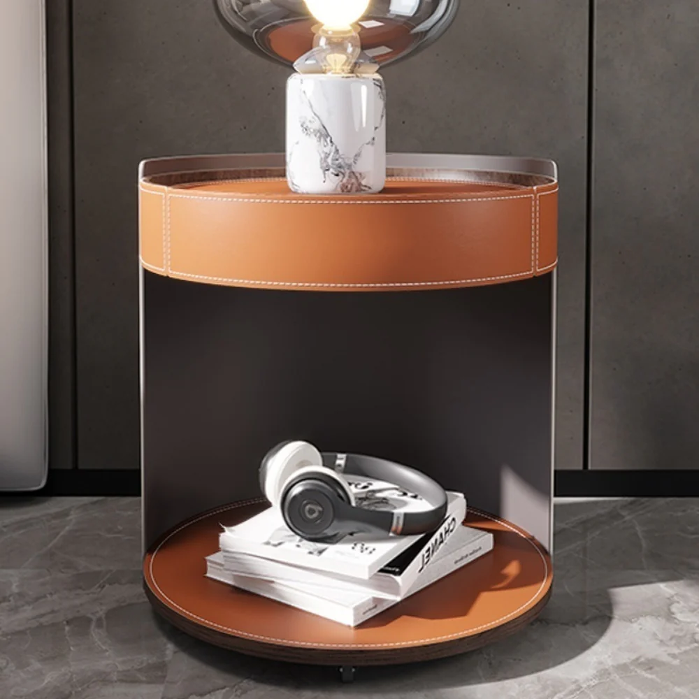 LIVARA NT1055  Multi-layer Plywood Saddle Leather Solid Wood Drawer Soft-Close Rails Bedside Table-Orange - Image 2