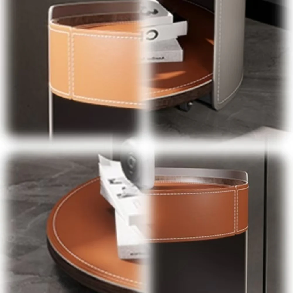 LIVARA NT1055  Multi-layer Plywood Saddle Leather Solid Wood Drawer Soft-Close Rails Bedside Table-Orange - Image 4