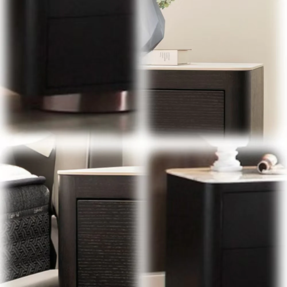LIVARA NT1056 Smoked Wood Veneer Solid Wood Drawer Bedside Table - Image 4