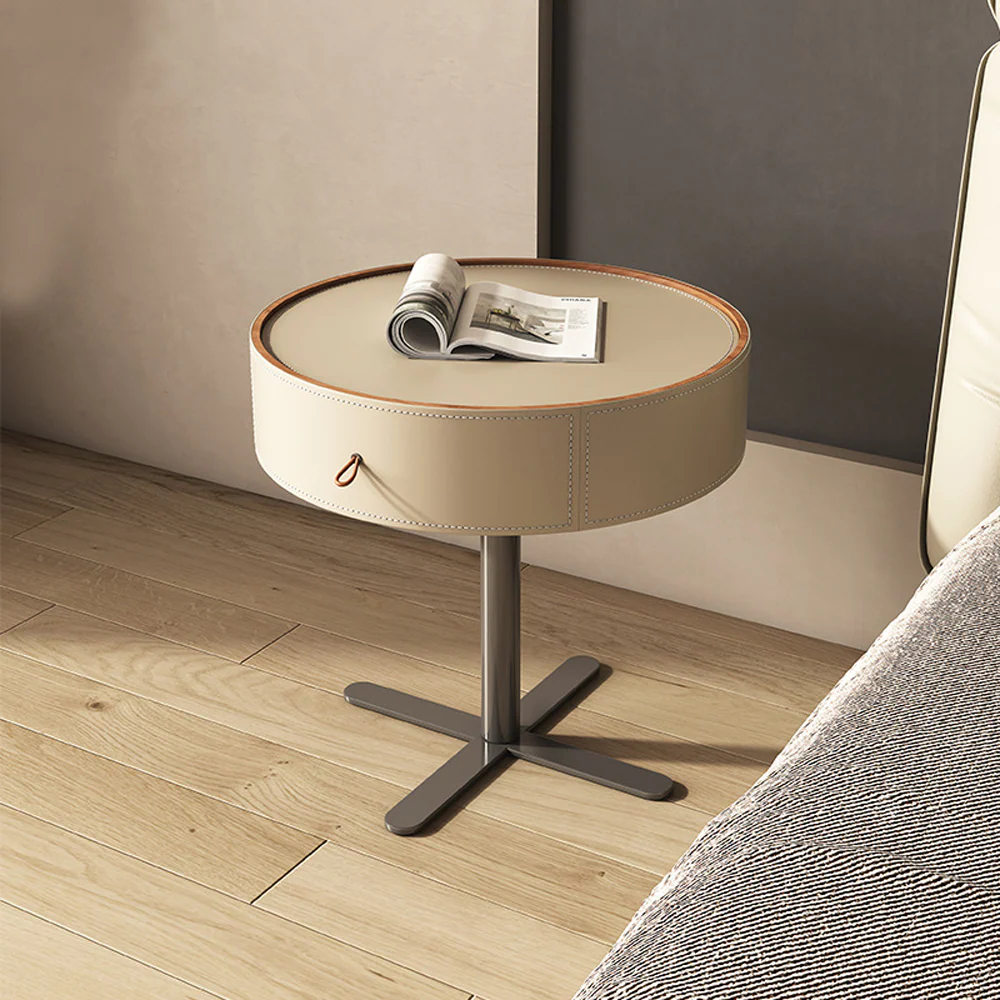 LIVARA NT1057 Saddle Leather Finish Solid Wood Drawer-Plywood Bedside Table - Image 2