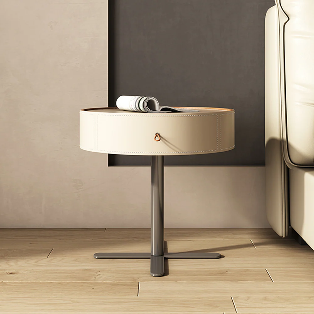 LIVARA NT1057 Saddle Leather Finish Solid Wood Drawer-Plywood Bedside Table - Image 3