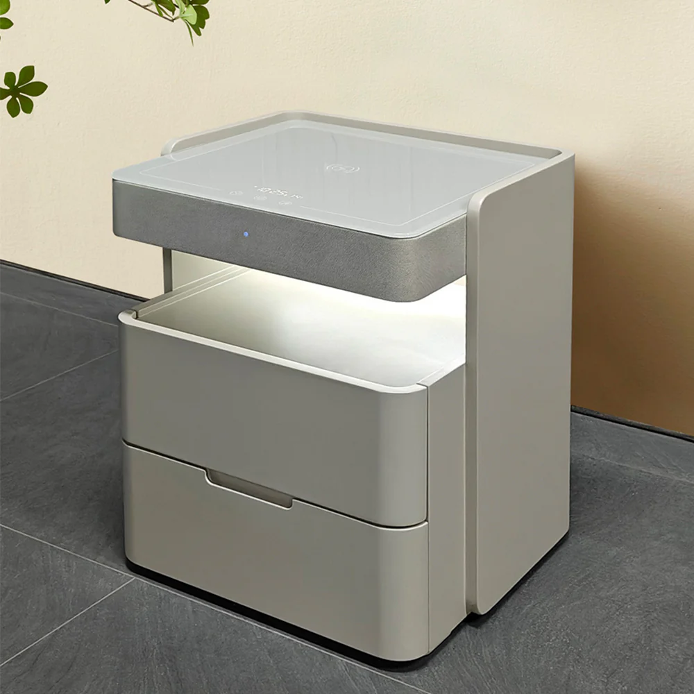 LIVARA NT1063 Built-In Speaker Wireless Charging Integrated Lighting Bedside Table-Light Gray - Image 2