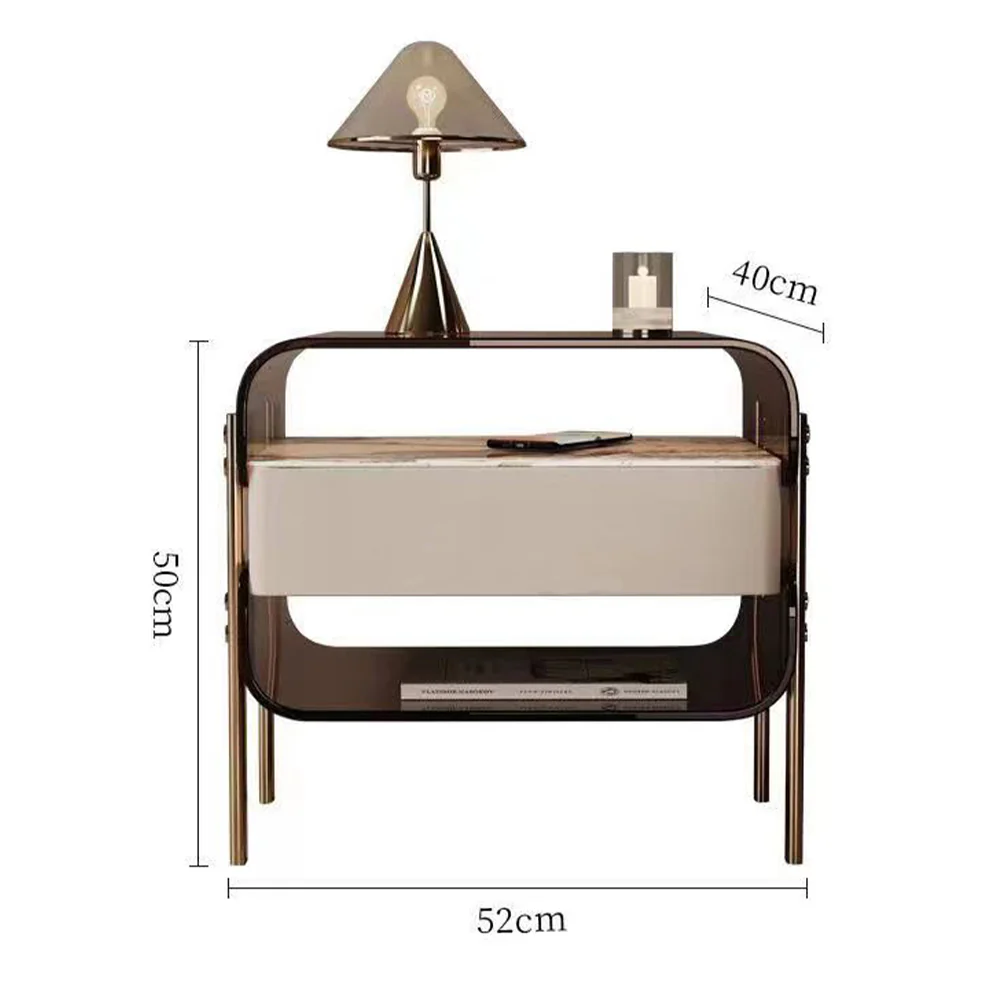 LIVARA NT1065 Tempered Glass Metal Hardware High-Leg Design Solid Wood - Bedside Table - Image 5