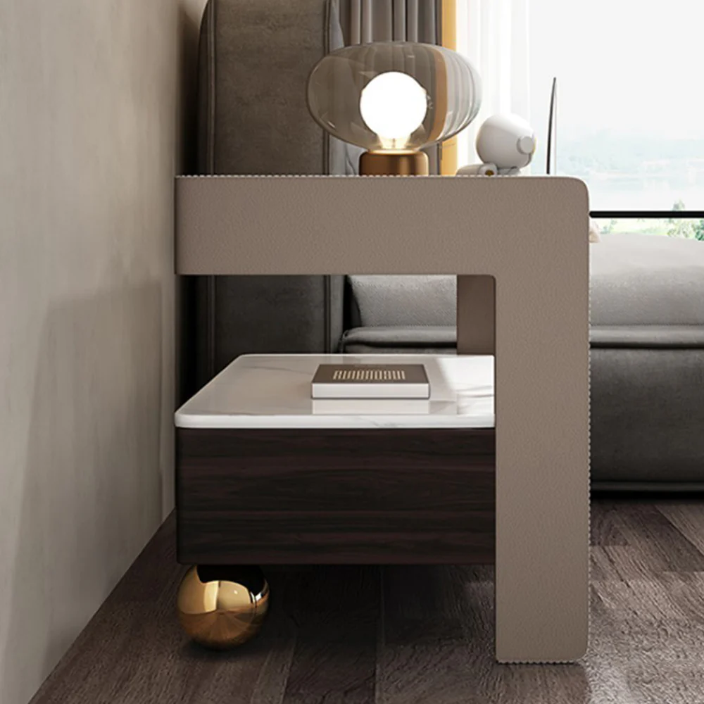 LIVARA NT1067 Plywood Sintered Stone Top Solid Wood Drawers High-Leg Design - Bedside Table - Image 2
