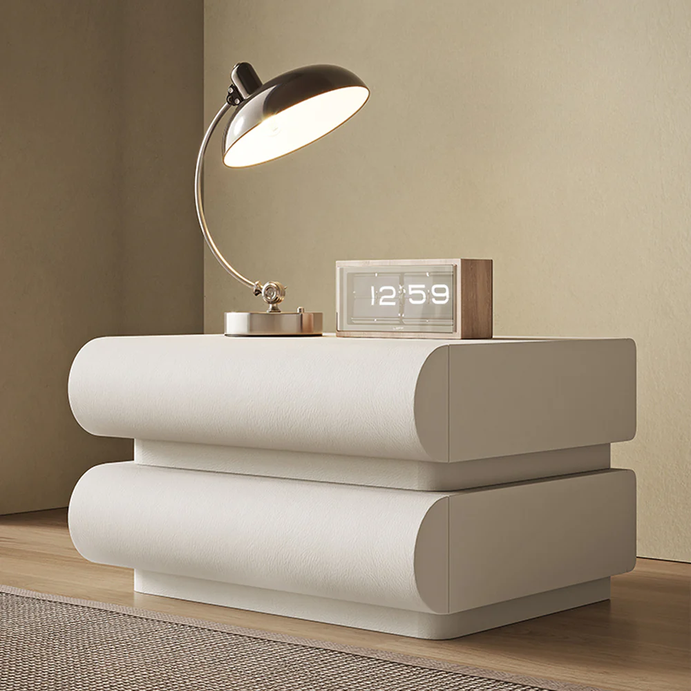 LIVARA-NT1070 Solid Wood Leather Upholstered Curved Design - Bedside Table - Image 2