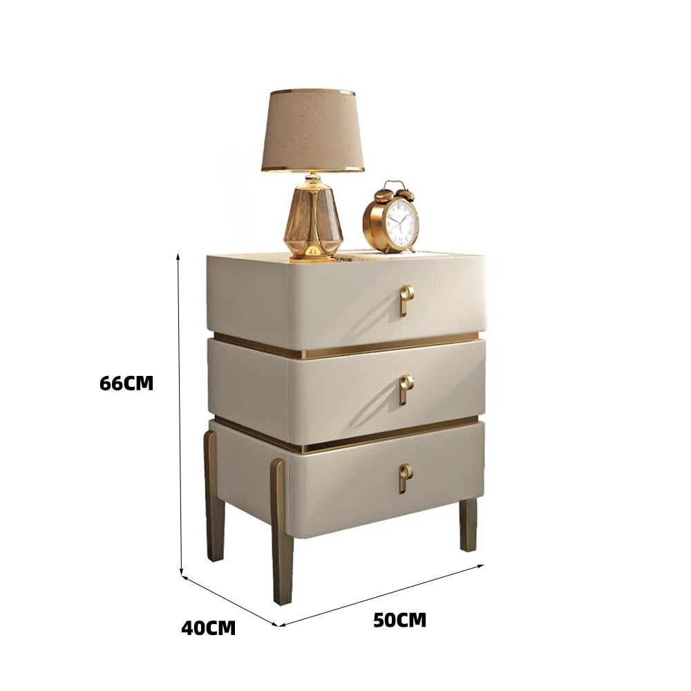 LIVARA-NT1072 Solid Wood Sintered Stone Top Leather Upholstered High Legs - Bedside Table - Image 5
