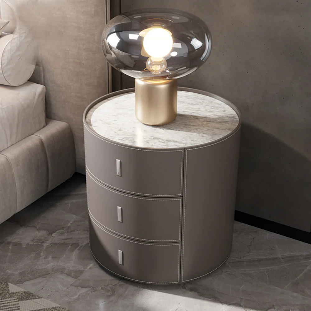 LIVARA NT1073 Saddle Leather Solid Wood Three-Drawer Bedside Table - Image 3