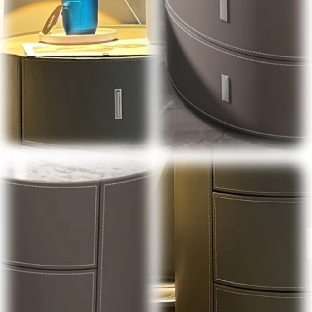 LIVARA NT1073 Saddle Leather Solid Wood Three-Drawer Bedside Table - Image 4