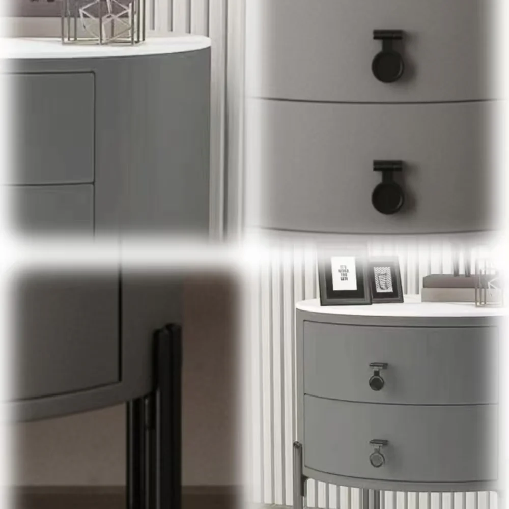 LIVARA NT1077 Plywood Slate Solid Wood Drawer Bedside Table-Gray - Image 4