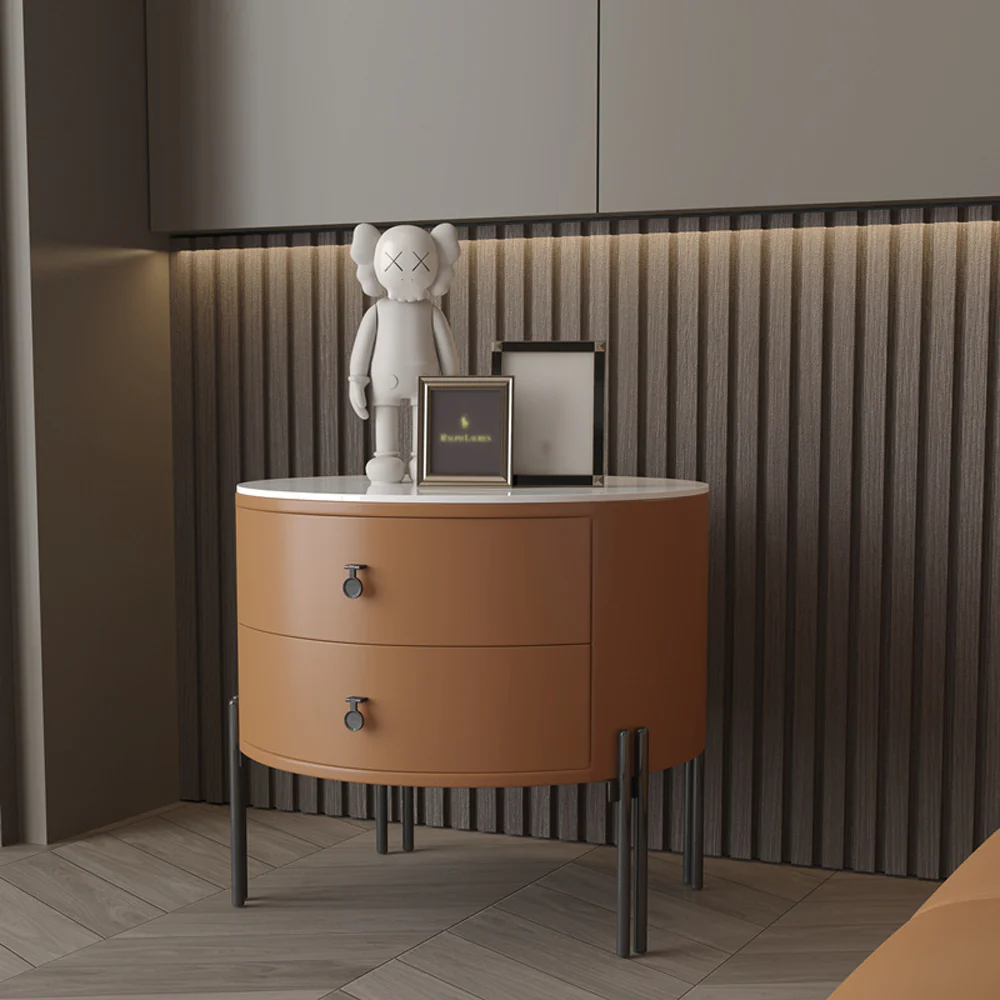 LIVARA NT1077 Plywood Slate Solid Wood Drawer Bedside Table-Orange - Image 3
