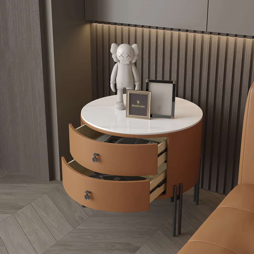 LIVARA NT1077 Plywood Slate Solid Wood Drawer Bedside Table-Orange - Image 4