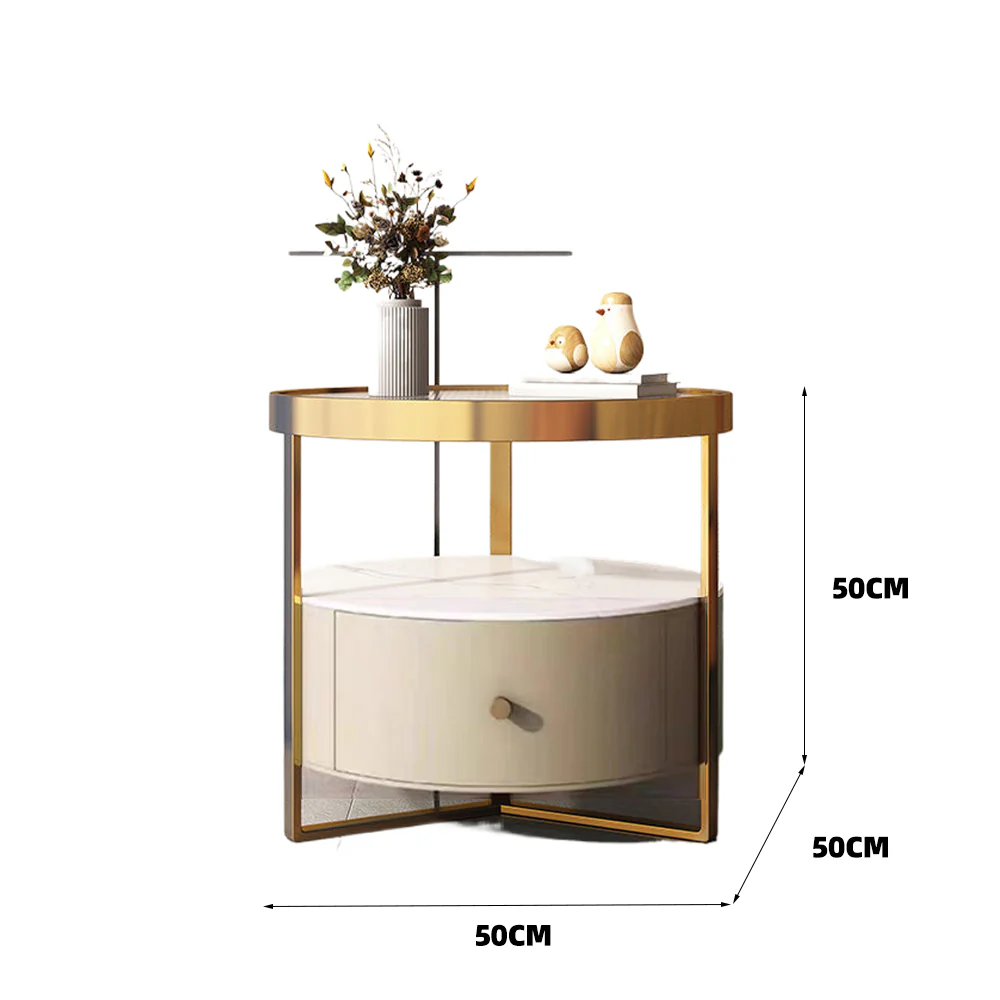 LIVARA NT1079 All-Plywood Tempered Glass Sintered Stone Top - Bedside Table - Beige - Image 4