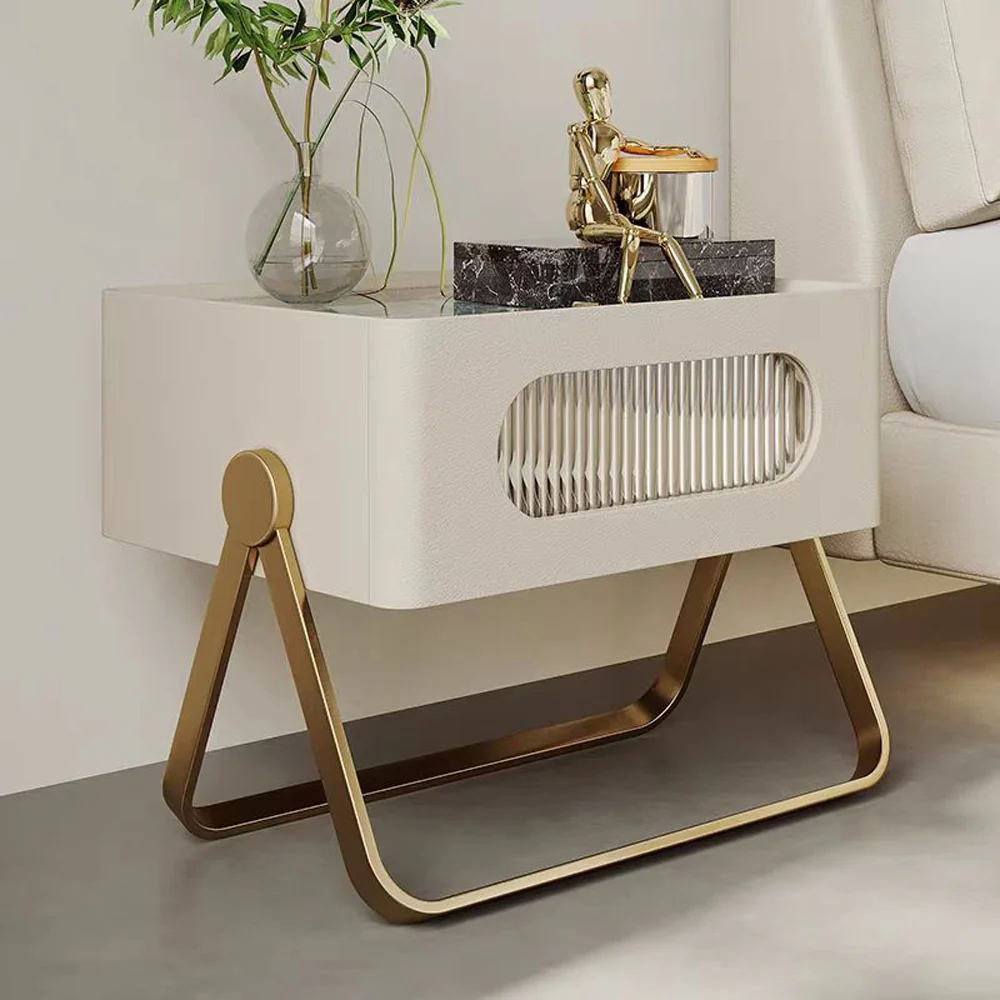 LIVARA NT1389 Solid Wood Drawers Stainless Steel Accents - Bedside Table - Image 2