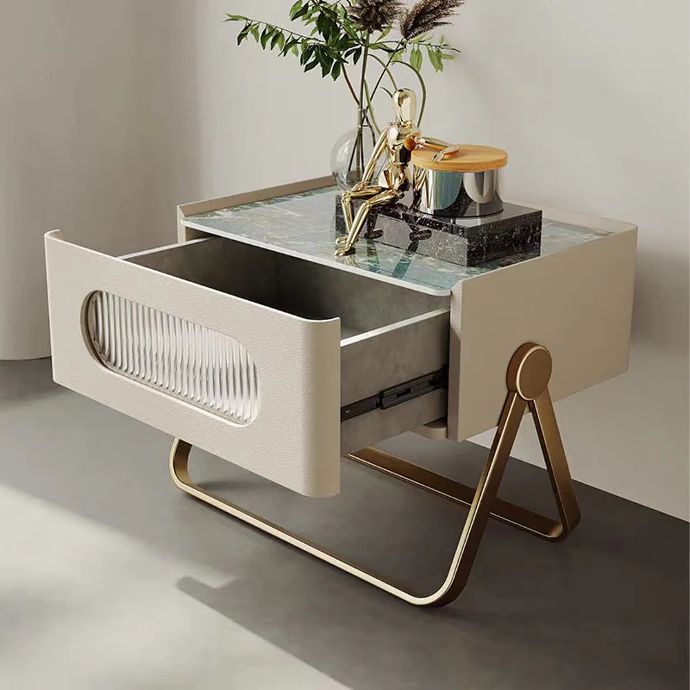 LIVARA NT1389 Solid Wood Drawers Stainless Steel Accents - Bedside Table - Image 3