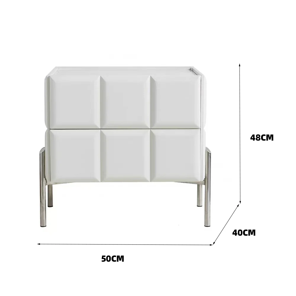 LIVARA NT1396 Sintered Stone Top Faux Leather Upholstery - Solid Wood Bedside Table - Image 4