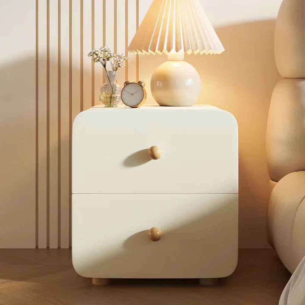 LIVARA NT1397 Sintered Stone Top Faux Leather Upholstery - Solid Wood Bedside Table - Image 4