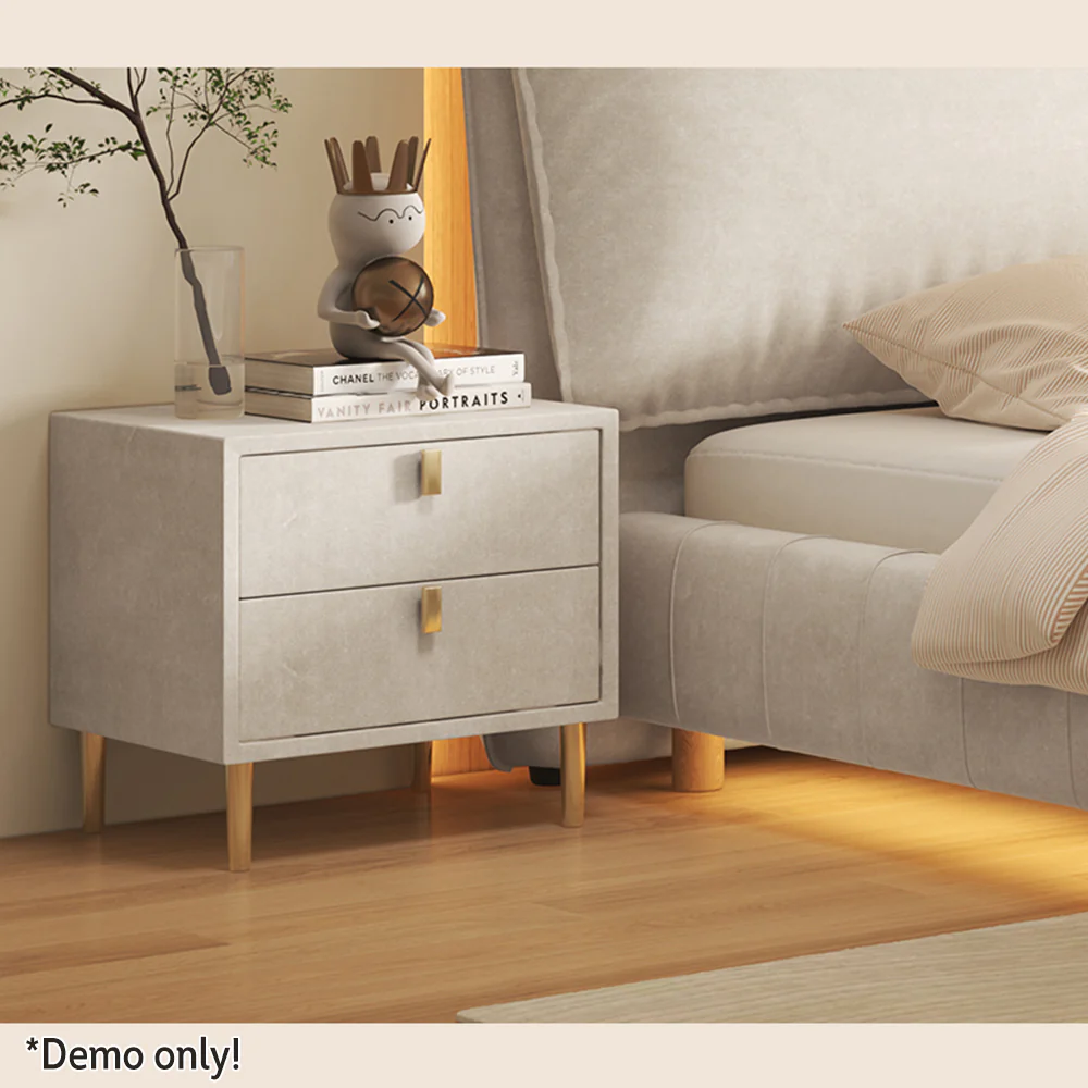 LIVARA SM1016 150/180cm Matte Fabric Sensor Light Bed With Two Bedside Tables - Beige - Image 5
