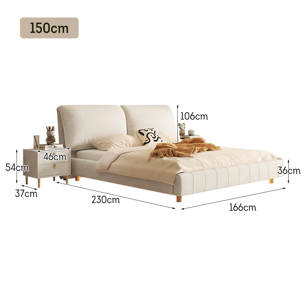 LIVARA SM1016 150/180cm Matte Fabric Sensor Light Bed With Two Bedside Tables - Beige - Image 8