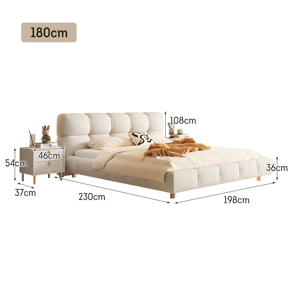 LIVARA SM1018 150/180cm Matte Fabric Sensor Light Bed With Two Bedside Tables - Beige - Image 8