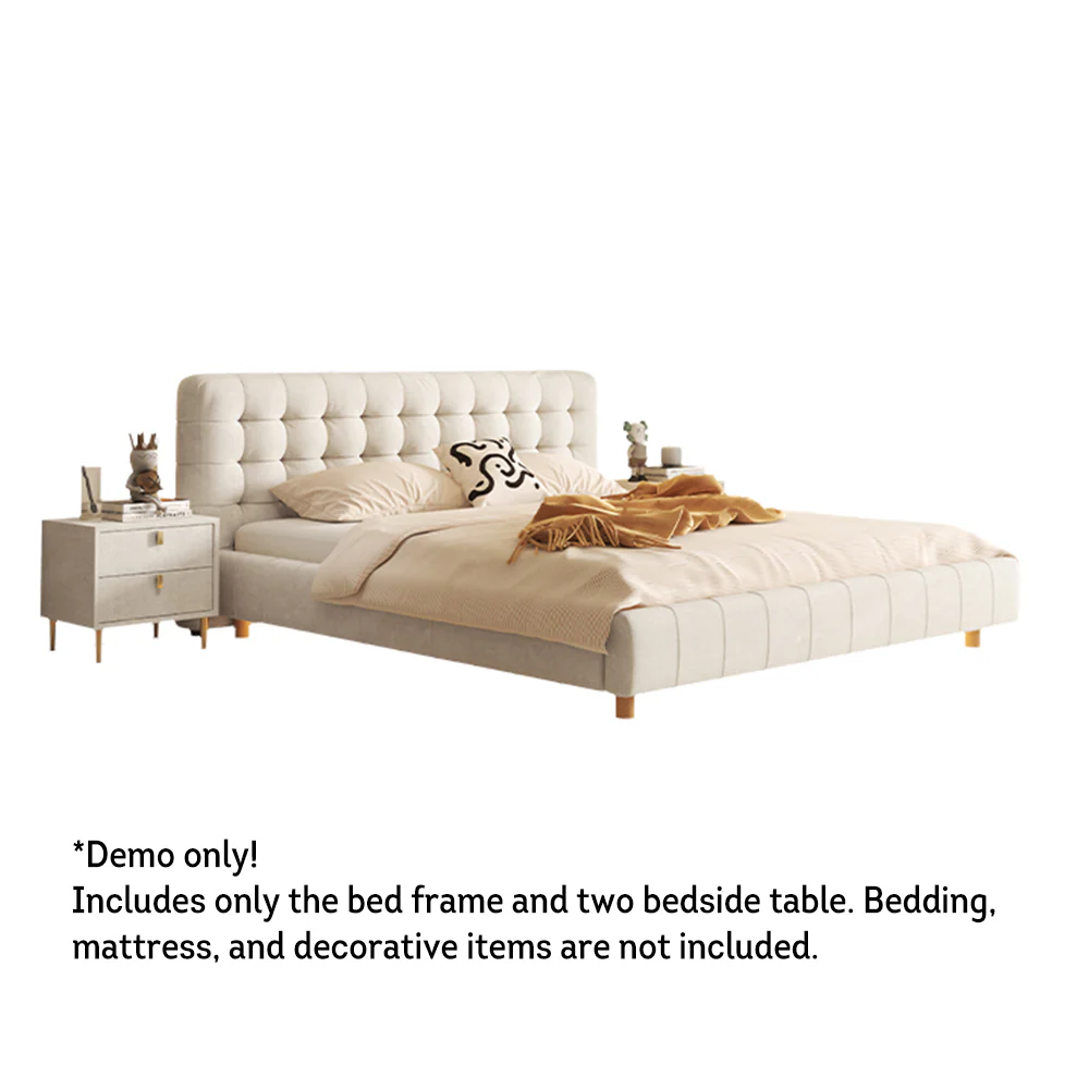 LIVARA SM1019 150/180cm Matte Fabric Sensor Light Bed With Two Bedside Tables - Beige - Image 8