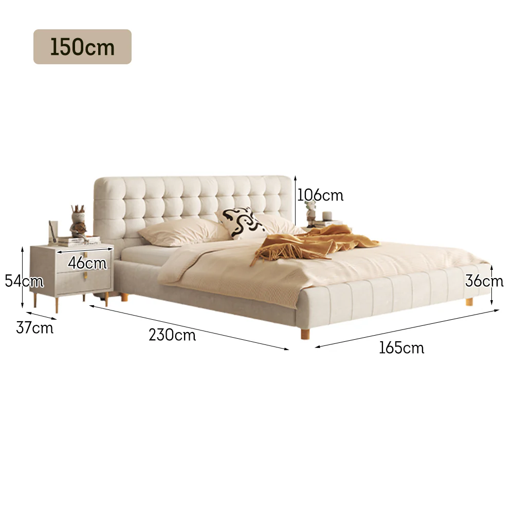 LIVARA SM1019 150/180cm Matte Fabric Sensor Light Bed With Two Bedside Tables - Beige - Image 9