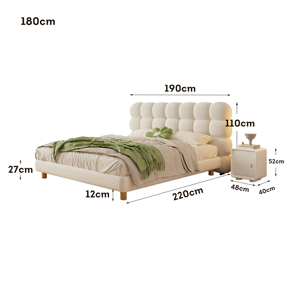 LIVARA Lazy Style 1031 Solid Wood Frame 150-180cm Double Bed With Bedside Tables - Beige - Image 8