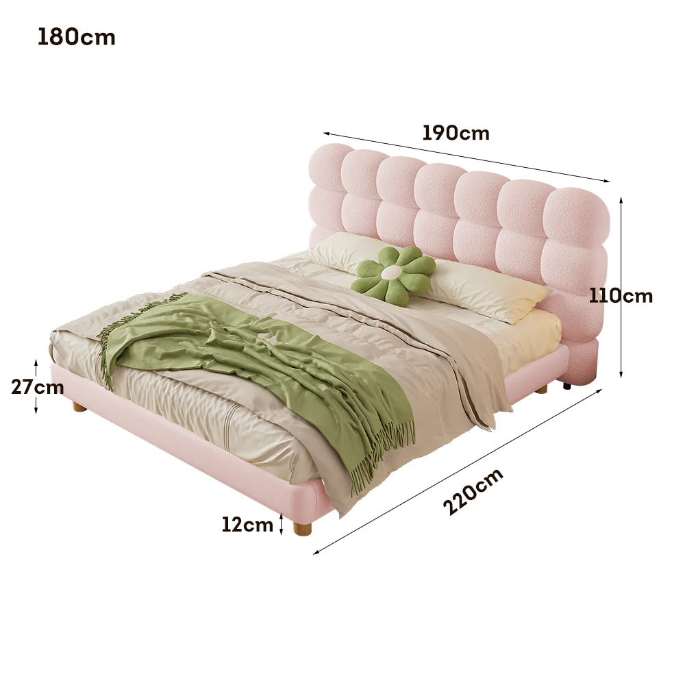 LIVARA Lazy Style 1031 Solid Wood Frame 150-180cm Double Bed - Pink - Image 8