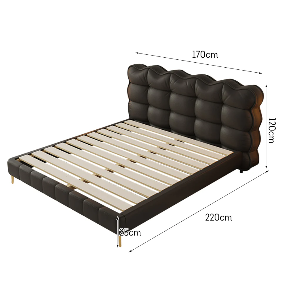 LIVARA SM1032 150/180cm Cat Claw Leather Fabric Bed With Bedside Tables Solid Wood Frame - Black - Image 6