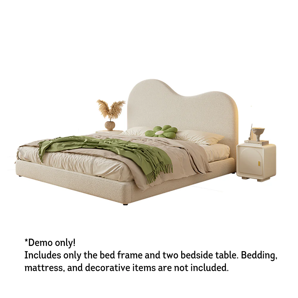 LIVARA SM1034 150/180cm Length Lambswool Fabric Bed With Two Bedside Tables - Beige - Image 7