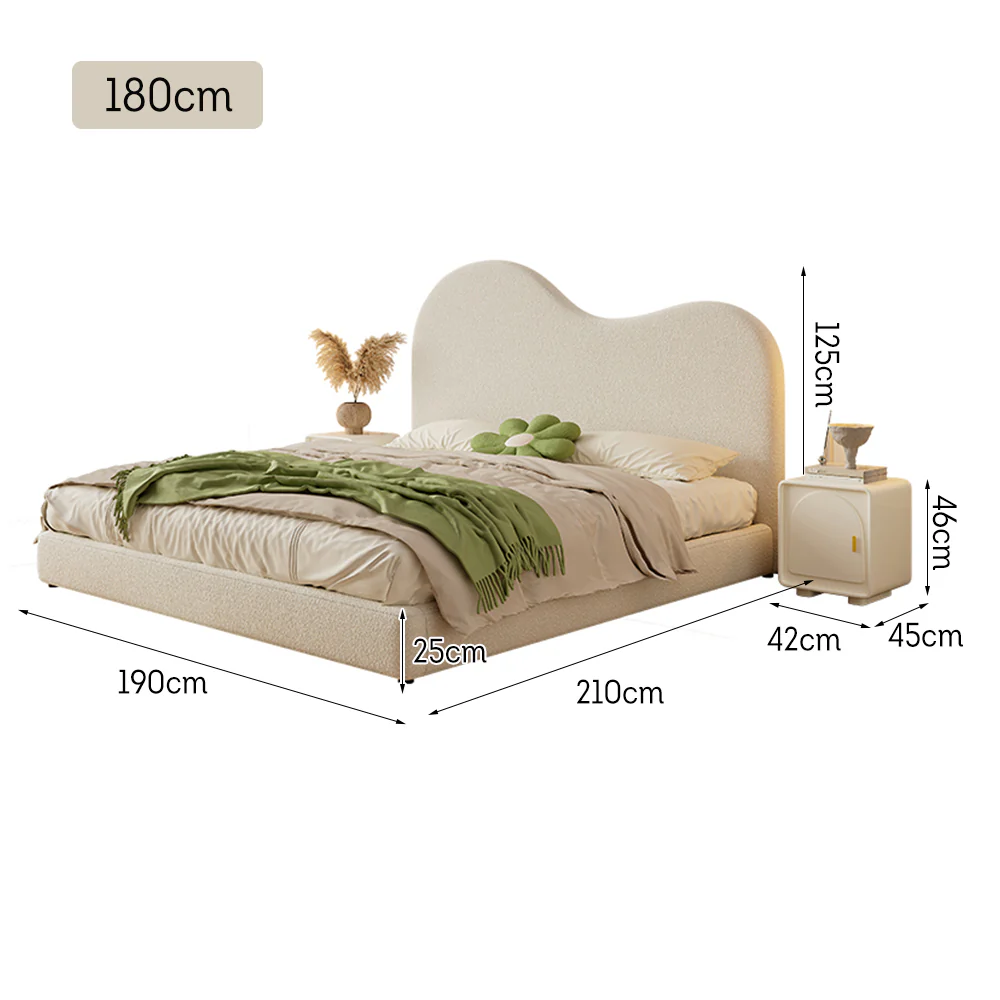 LIVARA SM1034 150/180cm Length Lambswool Fabric Bed With Two Bedside Tables - Beige - Image 9