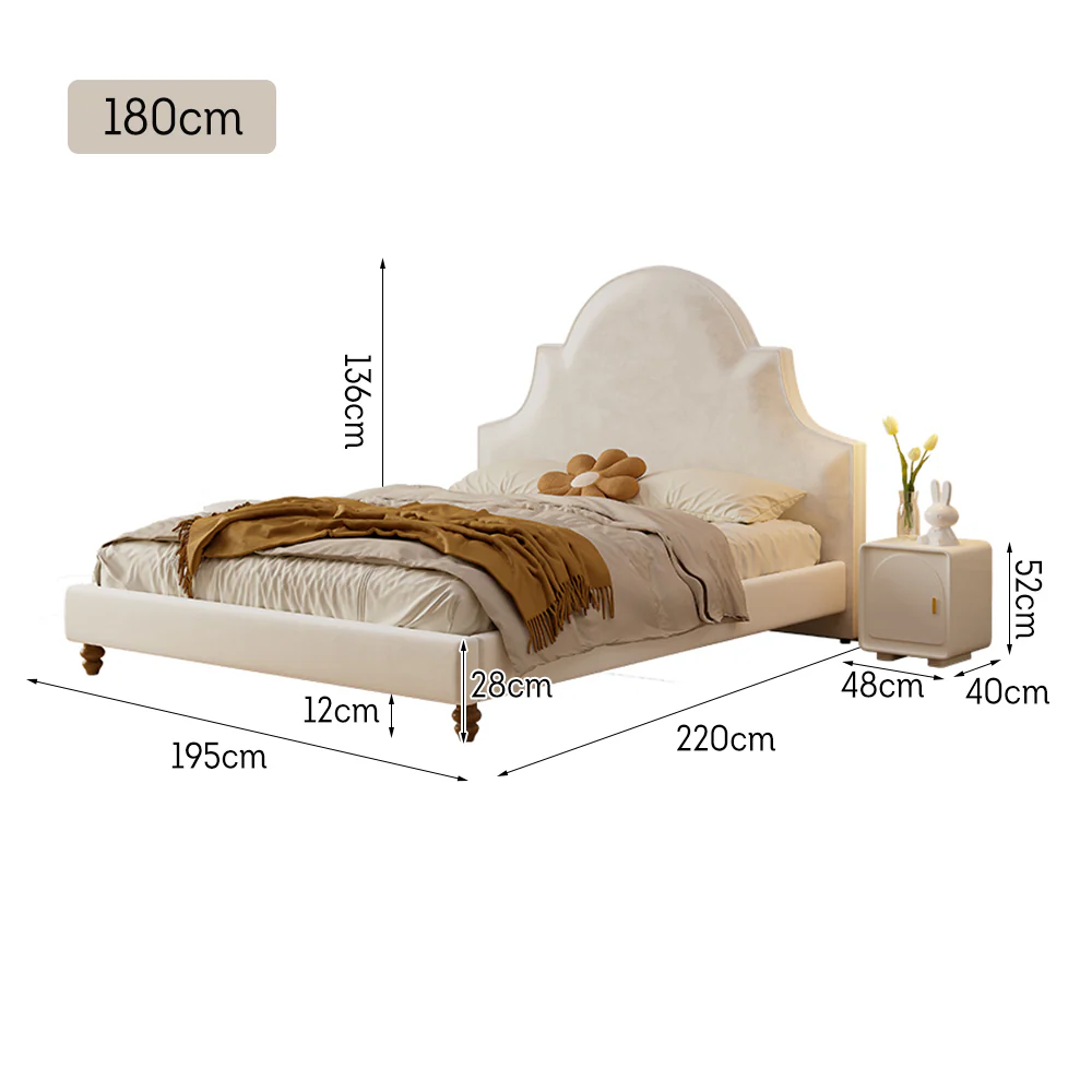 LIVARA SM1045 150/180cm Length Baby Velvet Fabric Bed With Two Bedside Tables Solid Wood Frame - Beige - Image 8