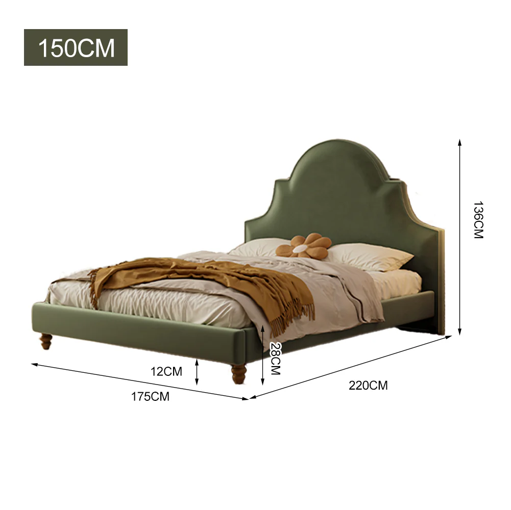 LIVARA SM1045 150/180cm Length Baby Velvet Fabric Bed Solid Wood Frame - Green - Image 5